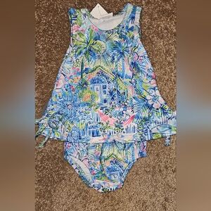 Colorful Tropical Print Dress and Bloomers Set